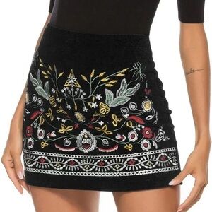 Shein Black Embroidered Corduroy Mini Skirt
